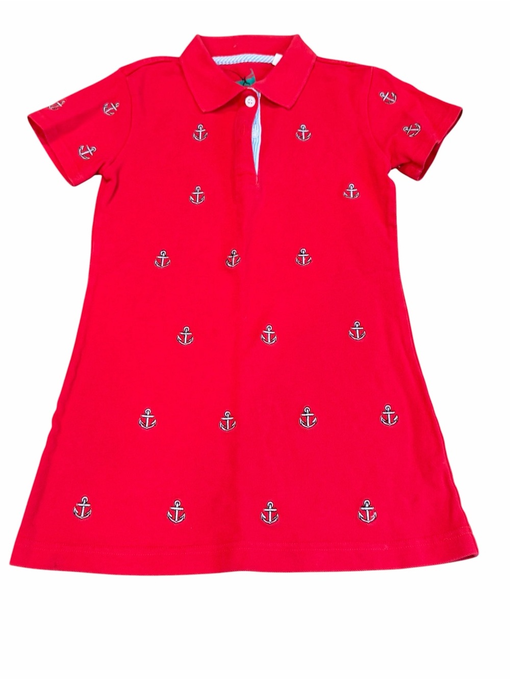 Castaway, Girls Red Polo Dress with Embroidered Anchor Motif, Size S (6-8)